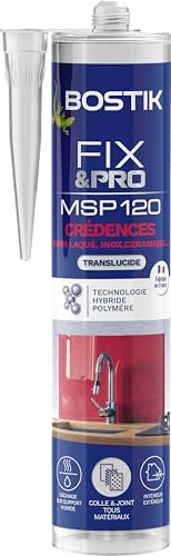 Bostik FIX&PRO MSP 120 Crédences Translucide – Mastic Colle et Joint – Tout Type de Crédences – Intérieur/Extérieur – MS Polymère – 290 ml