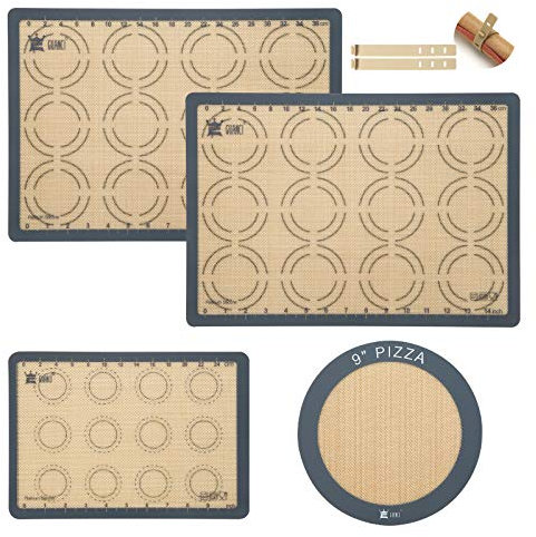 Guanci Silikon-Backmatten-Set, 4-teilig, 2 Stück 40,6 x 29,1 cm große Macaron-Backmatte und 1 20,3 wiederverwendbare Backmatte 22,9 runde Pizza-Backmatte für Macaron-/Pizza-/Keksherstellung