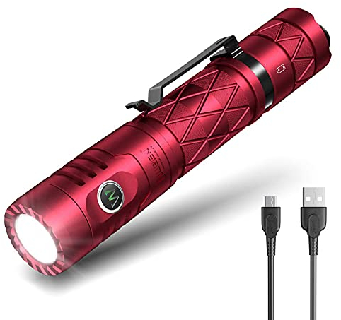 WUBEN Lampe de poche LED E12R - Avec fonction Power Bank - Rechargeable - USB C - Sortie USB - 1200 lumens - Étanche - 6 modes - Pour le camping et l'extérieur - Avec diffuseur (rouge)