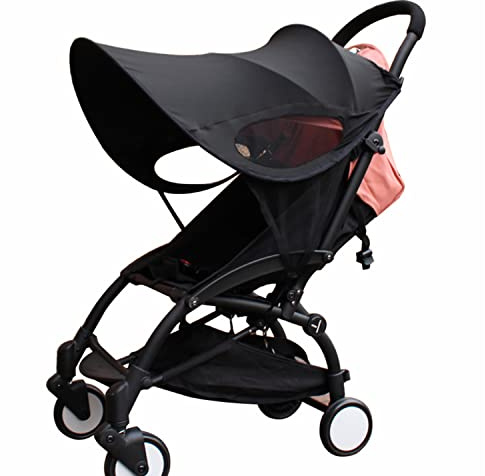 Pram Sun Shade Cover Universal Baby Stroller Awning UPF50+ Pram Buggy Canopy Waterproof Baby Carriage Shade Shield Foldable Adjustable Infant Pushchair Sun Visor Windproof Anti-UV Umbrella Canopy