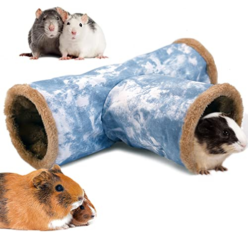 LeerKing 3 Vías Túnel para Hámster Juguete Animales Pequeños Escondite Plegable con Ganchos para Conejo Cobaya Hurones Chinchilla Ratas Azul M