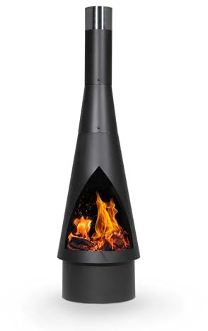 Dellonda Outdoor/Garden/Patio Conical Chiminea, Fireplace, Fire Pit, Heater, H127cm - Black Steel - DG109