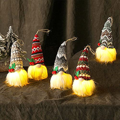 Bseical 5 Stück Weihnachtswichtel Weihnachtsmann Gnom Plüsch Weihnachtsanhänger, Weihnachtszwerg mit LED Licht, Weihnachtsdeko Handgemachte Schwedischen Santa, Weihnachtsbaum Dekoration