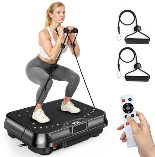 Bigzzia Vibration Plate Exercise Machine 10 Modes Whole Body Workout Vibration Fitness Platform w/ Loop Bands Jump Rope Bluetooth Speaker Home Training Equipment for Weight Loss & Toning