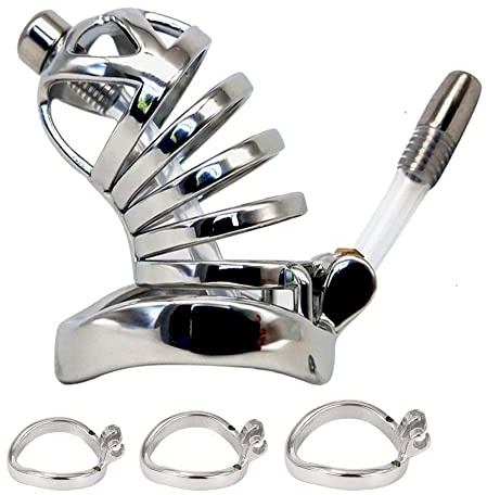 ZWFUN Edelstahl Chastity Cage für Männer mit Urethra CB Schloss Keuschheitsgürtel für Herren Peniskäfig Inverted Sissy Option Keuschheitskäfig Metall BDSMS Spielzeug Extrem für Männer cage