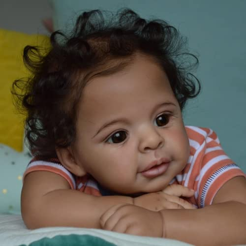 Lonian 21-Zoll-Reborn-Babypuppe Anthony Weicher Körper mit dunkelbrauner Hautpuppe Lebensechte wirklich