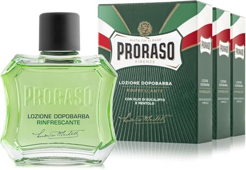 Proraso Lozione Dopobarba Uomo Rinfrescante, 3 x 100ml, Lozione con Olio di Eucalipto e Mentolo da applicare dopo la rasatura, Made in Italy