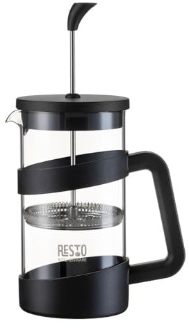RESTO French Press 90509 – Cafetière à piston élégante et élégante en verre borosilicate résistant à la chaleur avec poignée et fond en plastique solides, filtre en acier inoxydable (French Press 1000