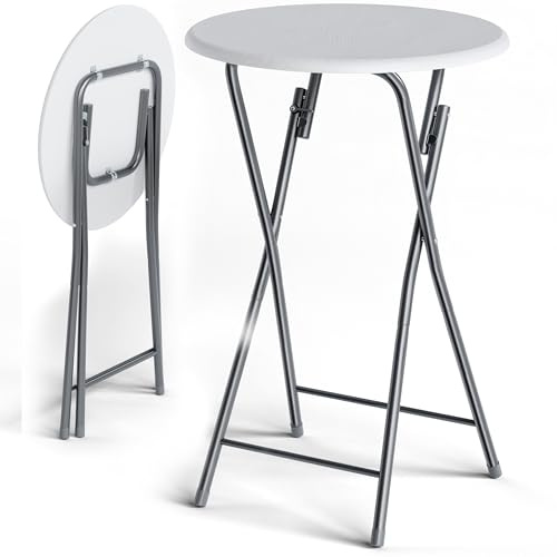 Casaria® Set 2 Tavoli da Bar Pieghevoli 110cm Ø 60cm Tavolino Appoggio Tavolo da Cocktail Alto Rotondo Giardino Bianco