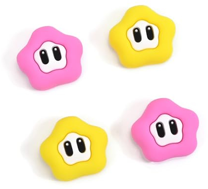 DLseego Thumb Grip Caps for Switch,Soft Adorable Joystick Covers for Switch/lite/OLED,Silicone Analog Button Grip Caps,Yellow+Pink