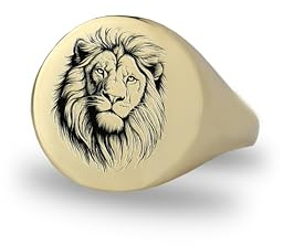 Gold Graviert Löwe Skizze Siegelring - Majestätische Tierschmuck - Einzigartige Löwe Symbol Design