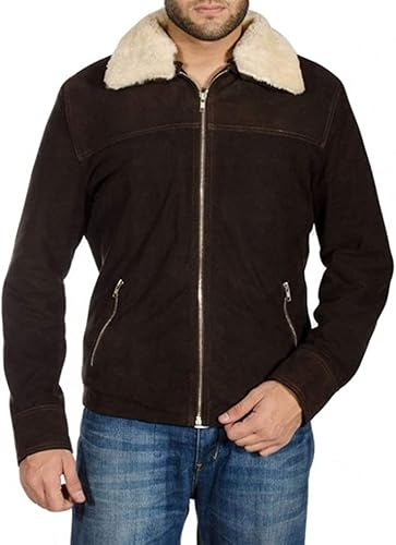 Walking Dead Rick Grime Jacket Dark Brown Real Suede Leather Jacket (US, Alpha, Small, Regular, Regular, Suede)