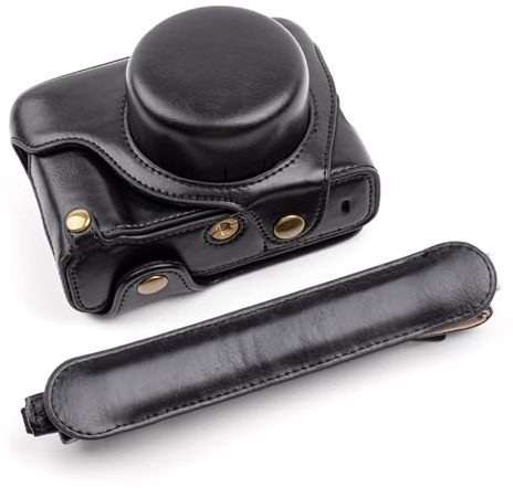 MUZIRI KINOKOO Fuji X100VI Kameratasche, PU-Leder-Schutzhülle für Fujifilm X100VI Kamera mit verstellbarem Schultergurt, einfach zu tragende X100VI-Hülle für zusätzlichen Halt der Kamera – Schwarz