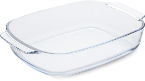 Guardini, Pirofila rettangolare con manici 30x20 cm - 2,0L, Vetro borosilicato, Resistente agli shock termici, Trasparente/Azzurro