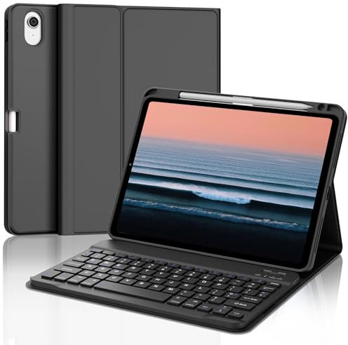 IVEOPPE Keyboard Case for iPad Air 11'' M2 2024/ M3 2025- UK Layout Keyboard for iPad Air 5 2022/4th 2020-7 Colors Backlight Detachable Bluetooth Keypad, Cover with Pencil Holder- Black