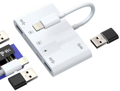 Lightning auf USB Micro SD Kartenleser Adapter (6in1)für Apple iPhone 15 für iPad Kompatibel für Samsung Karten OTG Card Reader Handy Speicherkarte Digitalkamera Speicherkartenleser TF Kartenlesegerät
