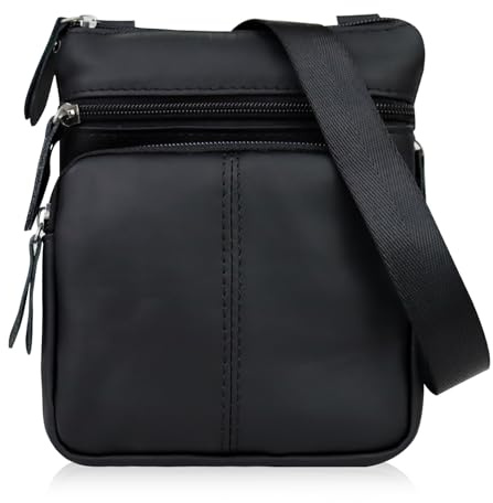 FuninCrea Umhängetasche Herren Echtes Leder Schultertasche Herren mit 4 Reißverschlusstaschen, Crossbody Bag Herren Arbeitstasche Herren Ledertasche Herren mit Abnehmbarem Schulterriemen