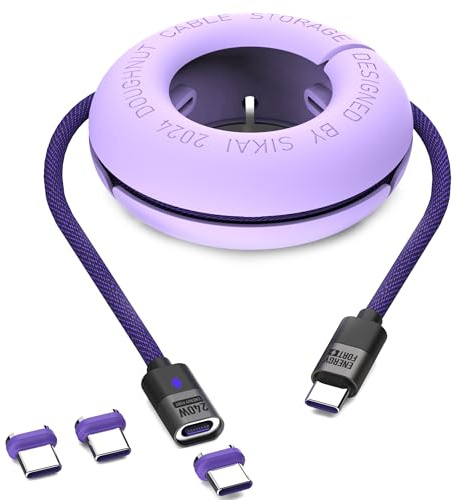 MOSHOU Organizador De Cable De Viaje, Organizador De Cables USB C, Cápsula de almacenamiento de auriculares, Organizador Adaptador Magnético,Púrpura, violeta, 1.2Cable+3C