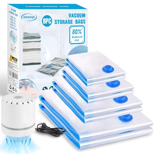 Sacchetti Sottovuoto Vestiti con Pompa Elettrica, Confezione da 8 (2 jumbo, 2 grandi, 2 medi, 2 piccoli) Sacchetti Salvaspazio Riutilizzabili per Contenere Coperte Vestiti Lenzuola Piumoni Cuscini