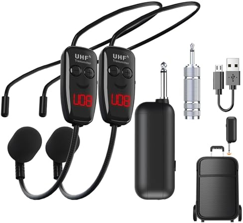 de micrófono inalámbrico - Transmisor de micrófono UHF, micrófono de Mano 2 en 1 | Micrófono de Diadema para Hablar, micrófono de Cabeza inalámbrico Recargable para amplificación de Voz en con