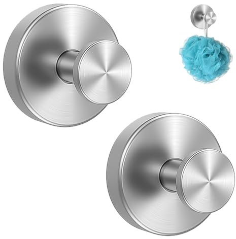 KASURE 2 Pièces Crochets Ventouse Salle Bain, Crochets Acier Inoxydable, Réutilisables, Installation Sans Poinçonnage, Pour Salle De Bain, Cuisine, Chambre à Coucher (Argent)