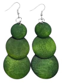 ◦•●◉ஐ GRÜNE DREITEILIGE EXTRALANGE OHRRINGE AUS HOLZ ஐ◉●•◦ sehr lange Ohrringe aus drei Holz-Scheiben in unterschiedlichen Größen in einem tollen Grünton