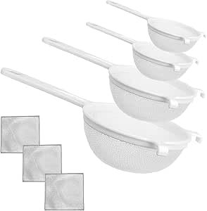 Set de coladores 4 piezas, Colador de té 8 cm, Colador doméstico ø 14 cm ø 10 cm ø 18 cm, Spezial, Plástico, Blanco