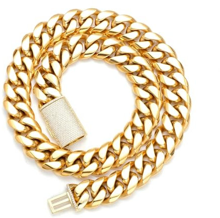 Bishilin Kette Edelstahl Herren 61CM, Halskette ohne Anhänger 20MM Panzerkette mit Zirkonia Verschluss Partnerkette Hip Hop Ketten Männer Personalisiert Gold