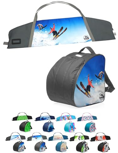 BAMBINIWELT Kinder Ski Set - Skischuhtasche, Standfläche & Skitasche - Ski, Stöcke & Handschuhe - Rucksack Boots, Helm & Skibrille - Cordura, wasserfest, Farbe: Set Modell 06, Größe: 145cm