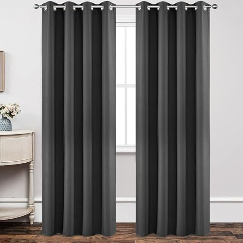 LIJIAO Douceur D'Intérieur, Rideau à Oeillets 70 x 170 cm Isolant Anti Froid 100% Lumiere Bloquer Anti Chaleur Rideau Salon, Rideau Phonique Design Moderne à Oeillets pour Chambre Maison, Gris Foncé