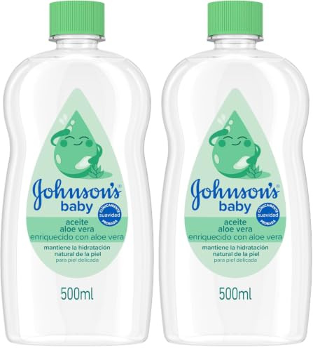 Johnson's Baby Aceite corporal hidratante para bebés con aloe vera (500 ml), aceite de bebé hipoalergénico para toda la familia, probado por pediatras, apto para masajes (Paquete de 2)