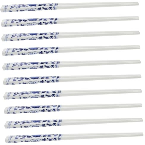 SHOWERORO Palillos Chinos De Cerámica Azul y Blanca, 10 Pares Reutilizables, Palillos Largos Resistentes a Astillas, Para Cenas Asiáticas y Restaurante o Uso Doméstico