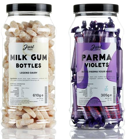 Just Treats Dusted Milk Bottles and Parma Violets - Sweet Gift Jars of Creamy Fizzy Bliss - 9,25