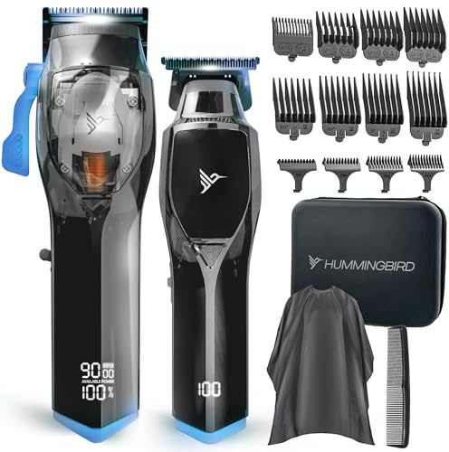 HUMMINGBIRD Pro Series Haarschneidemaschine und Trimmer Set - 9.000 U/min bürstenloser Motor, DLC Blade, Zero-Gapped T-Blade Trimmer, schnurlos USB-C wiederaufladbar, Super Torque, Tragetasche