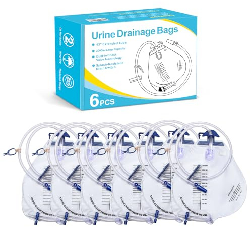 Urinary Drainage Bags 2000ML with 6PCS, Catheter Bags with Anti-Reflux Valve, Urine Bags with Drainage Tube, Clip and Hanging Hook