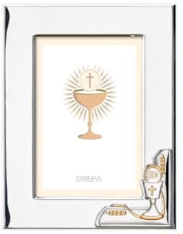 Brera - Marco de fotos para primera comunión de plata, decoración cáliz y cruz, 10 x 15 cm