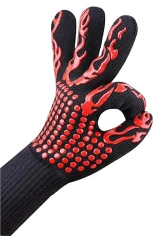 Grillhandschuhe Multifunktions-Mikrowellenofen-Handschuhe, hohe Temperaturbeständigkeit, Grillhandschuhe, 800 Grad, rutschfeste Wärmeisolierung, Backhandschuh(Red 1PCS)