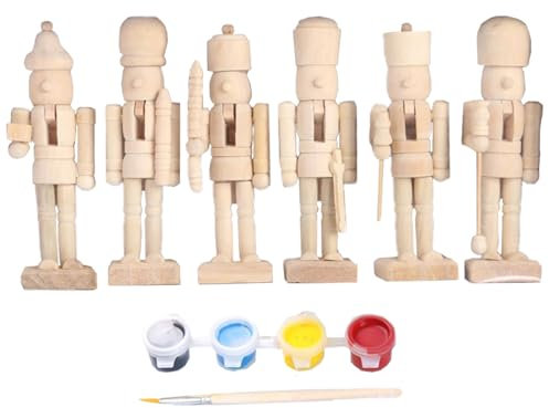 Schiaccianoci incompiuta 6pcs Natalizi Fai -da -Te Liscio Senza verniciatura di Legno di Legno Decorazioni Natalizie per Il Regalo del Tavolo da Ufficio, con Vernice |.Decorazioni
