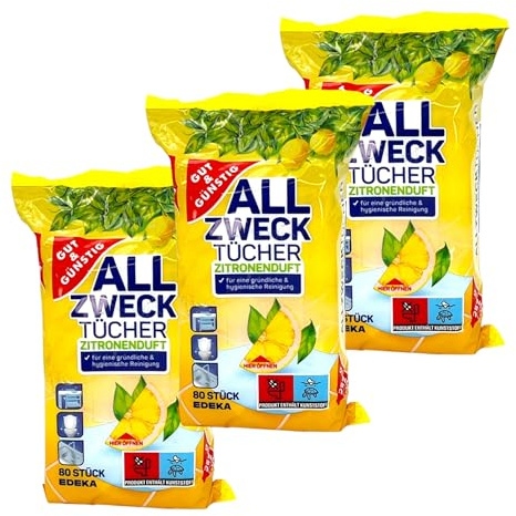 Gut & Günstig Allzwecktücher Zitronenduft | 80 Tücher pro Packung (3er Pack)