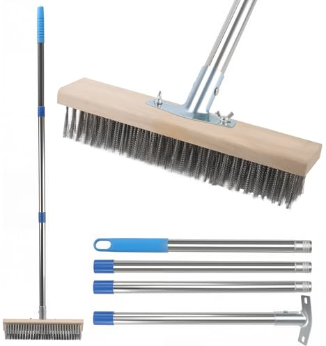 JEUIHAU Lot de 2 balais métalliques de 160 cm avec manche télescopique en acier inoxydable, brosse de terrasse pour nettoyage de terrasse, jardin, joint de béton