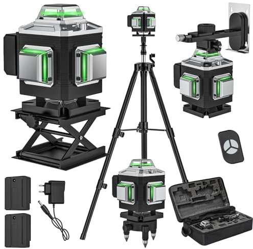 Livella Laser con Treppiede, 4 x 360° Livella Laser Autolivellante, 4D 16 Linee, Modalità Manuale/Autolivellante, Altezza Regolabile, per Appendere Quadri, Piastrelle, Progetti di Costruzione