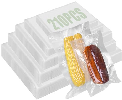 FAOKZE Sacs sous vide 210 sacs, 10x15/15x20/20x25/20x30/25x35, sac congelation sous vide, sans BPA, film sous vide alimentaire pour tous les appareils sous vide, pour les légumes, la viande, etc