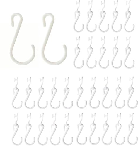 Curtain Glider Hooks with S Hooks, White Plastic Curtain Track Hooks, Pack of 20/50, 2.6cm x 5.1cm (20)
