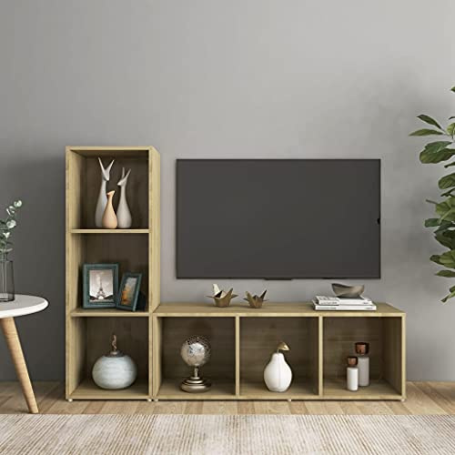RMIHSJG TV-Schränke 2 STK. Sonoma-Eiche Fernsehtisch Sideboard Wohnzimmer kommode tv kommode 107x35x37 cm Holzwerkstoff