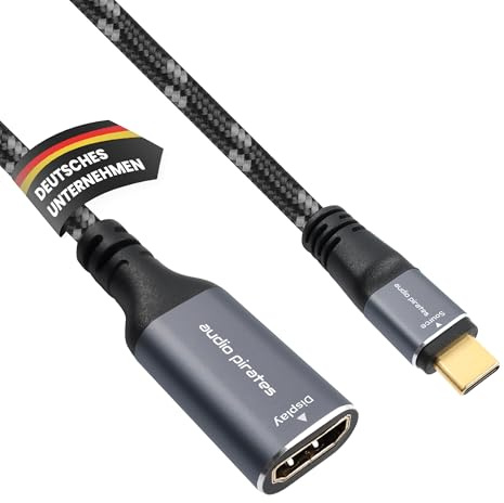 audio pirates - USB-C auf HDMI Adapter (0,3m) 4K/60Hz, 2.0b | Thunderbolt 3/4 | HDMI zertifiziert | 24K vergoldet | für Notebook Beamer Fernseher Monitor | Grau | PERFORMANCE+ COLLECTION