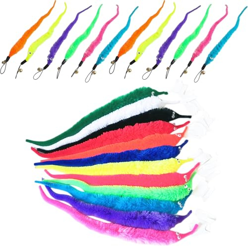 Zuuyye Set di 24 Vermi Giocattolo per Gatti, 22 cm. Giocattolo Interattivo con Nastri Colorati, Ideale per Giochi e Addestramento in Interni.