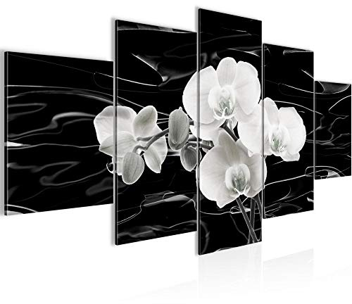 Runa Art - Bilder Blumen Orchidee 200 x 100 cm 5 Teilig XXL Wanddekoration Design Schwarz Weiss 203251a