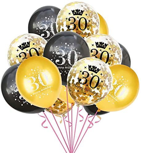 Oblique Unique® Konfetti Luftballon Set für 30. Geburtstag Feier Party Ballons 15 Stück Schwarz Gold Transparent