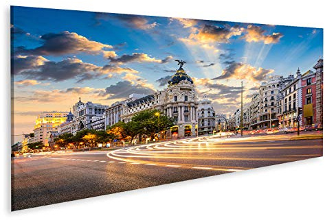 islandburner, Cuadros de Salon Madrid, Paisaje Urbano de España en la Calle de Alcalá y Gran Vía. Cuadro Decoracion de Pared Impresión en Lienzo Formato Grande Modernos PFU-Pano-N