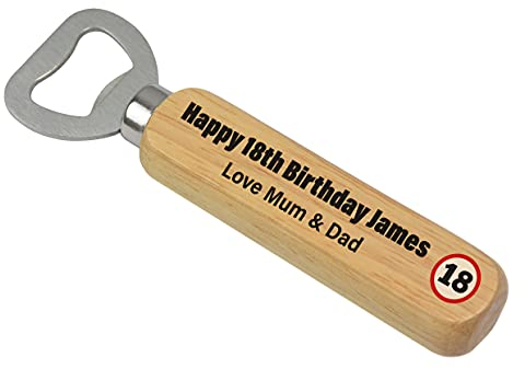 PERSONALISED 18th, 21st, 30th, 40th, 50th, 60th, 70th Birthday Gifts for Him - Wooden Beer Drinks Bottle Opener Birthday Gifts - Gifts for Son, Brother, Dad, Grandad, Boyfriend - ANY AGE and NAME